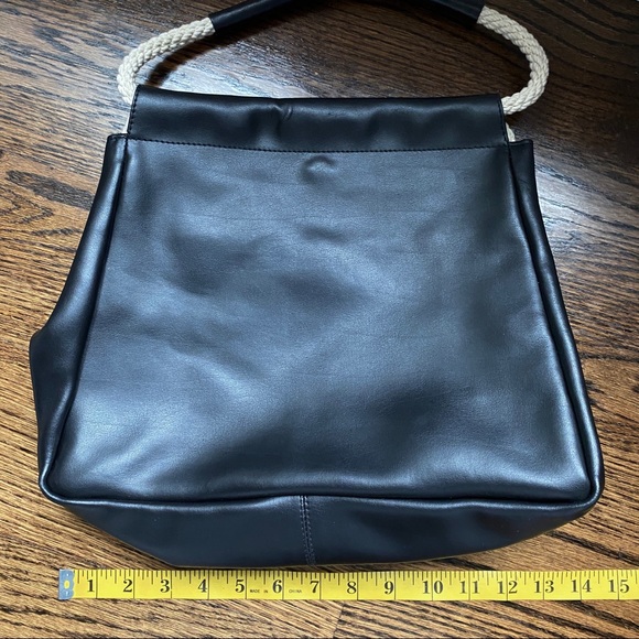 NWOT Furla Soft Black Leather Hobo Rope Handle Satchel Purse, Unique & Chic - Picture 13 of 16